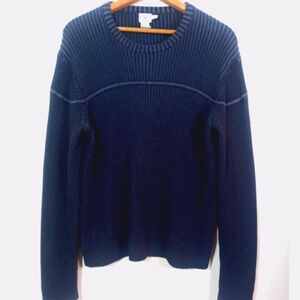 Calvin Klein Men SZ L Dark Blue Sweater Pullover Thick Ribbed Work Office Casual